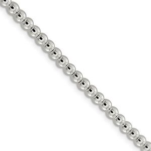 4mm, Sterling Silver, Beaded Box Chain Necklace, 20 Inch